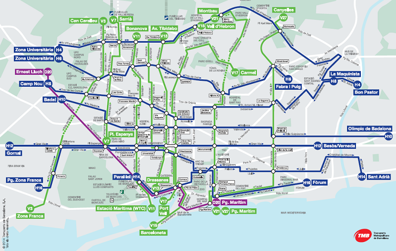 Figure 4: The 16 premium routes implemented so far (May 2016). Source: TMB.